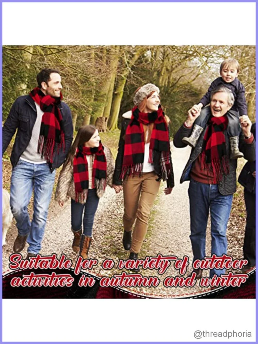 6 Pack Plaid Blanket Scarf with Tassel Edge, Acrylic Winter Scarf for Cold